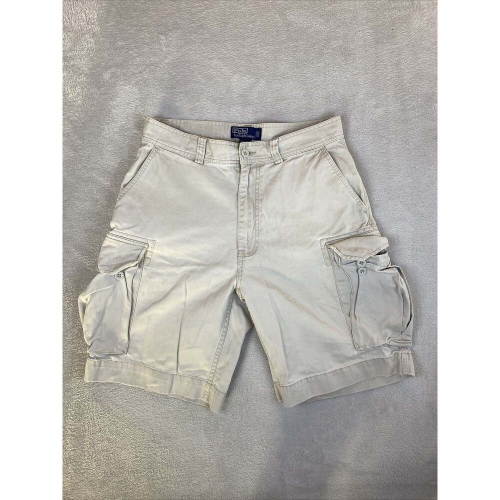 Polo Ralph Lauren Cargo Shorts Men's 32 Beige Chino Heavy Cotton Casual Y2K